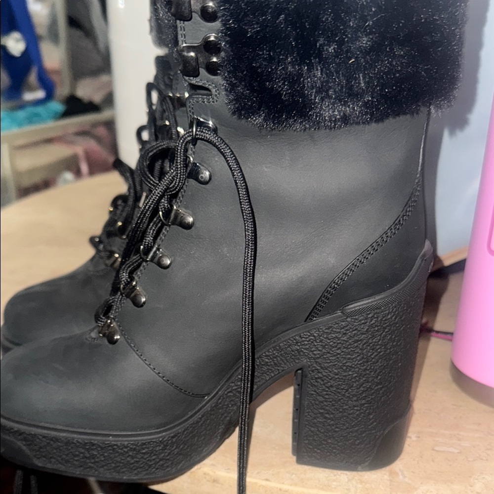 Montclair  Black Fur-Lined Lace-Up Boots - Picture 15 of 17